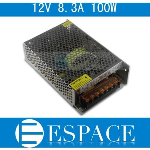 Best quality 12V 8.3A 100W Switching Power Supply Driver for LED Strip AC 100-240V Input to DC 12V free shipping