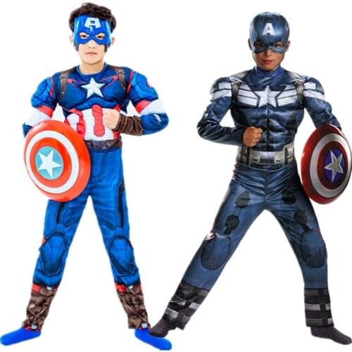 Boy Captain America Cosplay Jumpsuit Boy Girl Printed Avengers Superhero Halloween Mask Costume Super Soldier Shield Prop Gift