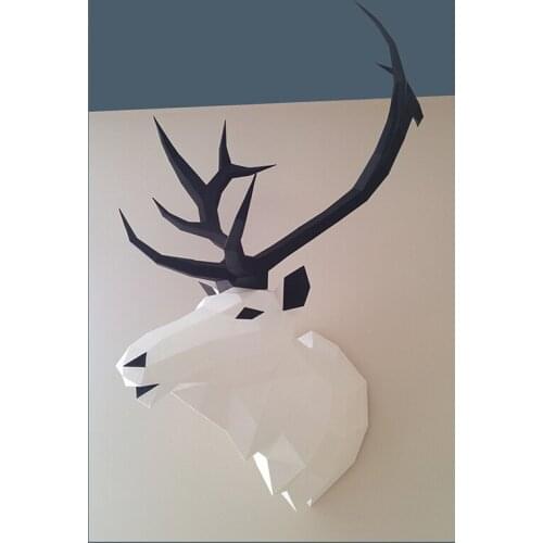 Deer Head Trophy 3D Papercraft Model Animal Elk Paper Sculpture Modern Home Decor Bar Wall Decoration Crafts DIY Handmade