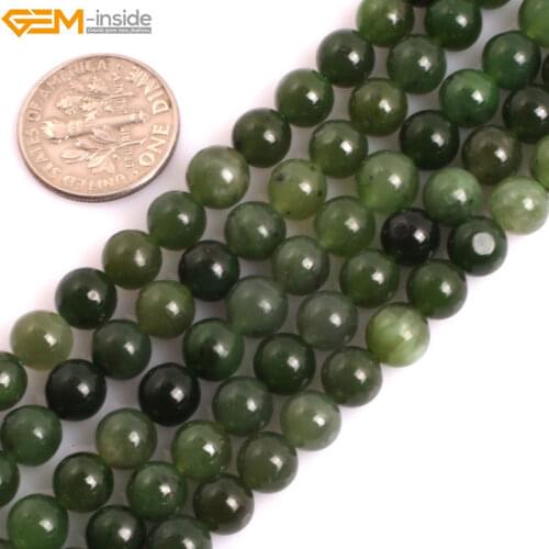 Gem-inside AAA Grade Genuine Natural Round Smooth Green Canadian Jadeite Jades. Precious Stone Beads for Jewelry Making DIY