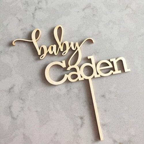 Custom laser cut baby name wood cake topper wooden baby shower cake decorations