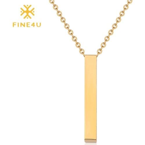 FINE4U N446 Simple Bar Pendant Necklace Stainless Steel Long Chain Necklace For Women Dainty Minimalist Jewelry