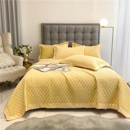41Luxury Yellow Gray Green Purple White Soft Silk Velvet Fleece Quilted Bedspread Bed Cover Bed Sheet Blanket Pillowcases 3pcs