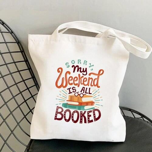 2021 Shopper Cartoons I'm booked Printed Tote Bag women Harajuku shopper handbag girl Shoulder shopping bag Lady Canvas Bag