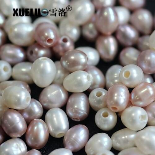XUELUO 20pcs/pack 7-8mm Oval (Rice) Natural Real Cultured Freshwater Large Hole Pearl Beads Wholesale for DIY leather jewelry