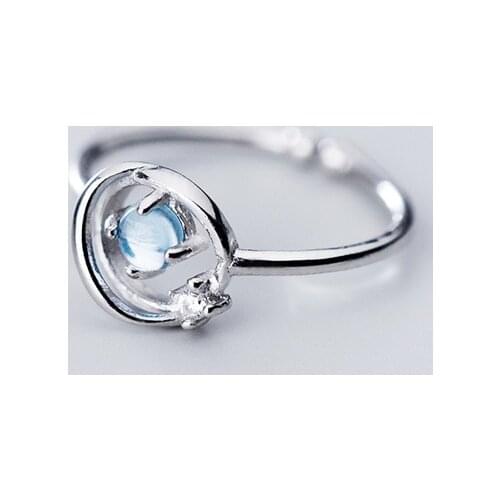 MloveAcc Light Blue Crystal Stone Ring Genuine 925 Sterling Silver Rings Jewelry Women Girls Gift