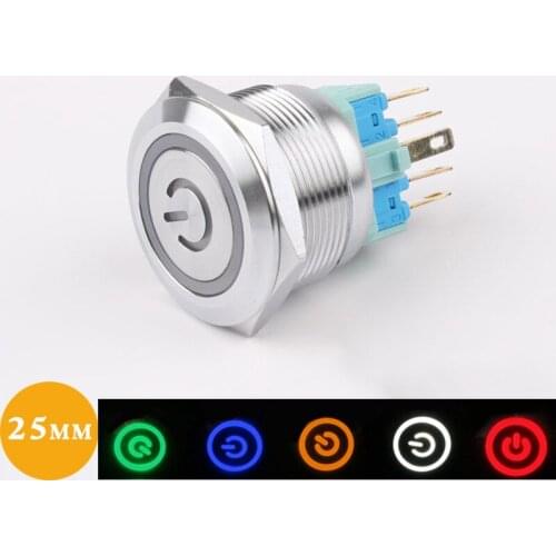 1PC 25mm Colorful Useful Durable 5V 12V 24V 220V 22mm LED Power Push Button Switch Momentary/Latching Waterproof 25mm