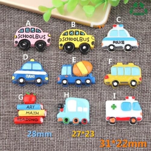 Slime Charm Beads 10pcs 31mm Car Shool Bus Taxi Ambulance Train Police Books Resin Christmas Flatback Cabochons for Cardmaking