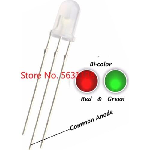 100PCS 5MM Red and Green LED Emitting Diode Common Anode Diffused DIP-3 Lamp Bicolor 20mA 3 Pin Light Beads wholesale chip leds