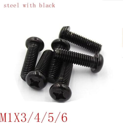1000PCS M1*3/4/5/6 DIN7985 Steel with balck Cross Recessed Round Pan Head Screws Phillips Screws