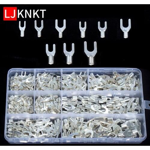 360/450pcs Cold press bare terminals Fork-Type plug Cable Wire Electrical Connector Copper nose Y U type combination set Kit