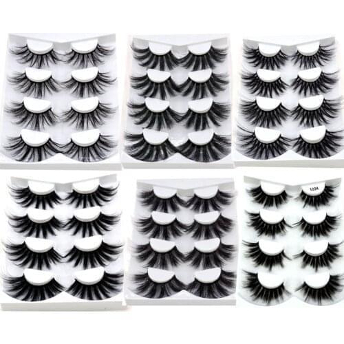 4 Pairs 25 mm 3d Mink Lashes Bulk Faux with Custom Box Wispy Natural Mink Lashes Pack Short Wholesales Natural False Eyelashes