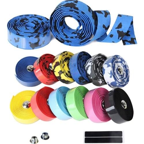 Road Bike Accessories MTB Bicycle Handlebar Tape Camouflage Cycling Handle Belt Cork Wrap with Bar Plugs Bar Tape 11 Colors 2021