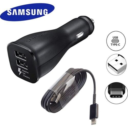 SAMSUNG Car Charger Dual USB Fast Car Adapter Micro USB Type-C Cable For Galaxy S20 S8 S9 S10 S6 S7 Note 20 9 8 10 5 A31 A51 A71