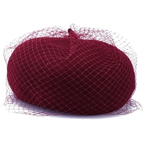 Cheap New Women Wool Solid Color Beret Female Bonnet Caps Retro cap Vintage Plain Beret Hats Mesh hat Elegant Lady Winter Cap