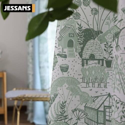 British Country Green Village Imitation Cotton Thick Pattern Print Semi-Shading Northern Europe Curtains for Living Room Bedroom