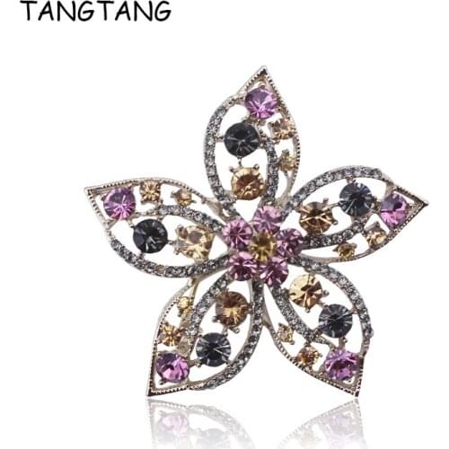 TANGTANG Brooch For Women Multicolors Flower Brooch Pin Champagne Golden Plating Knot Scarf Pin Jewelry Wedding Accessories Hot