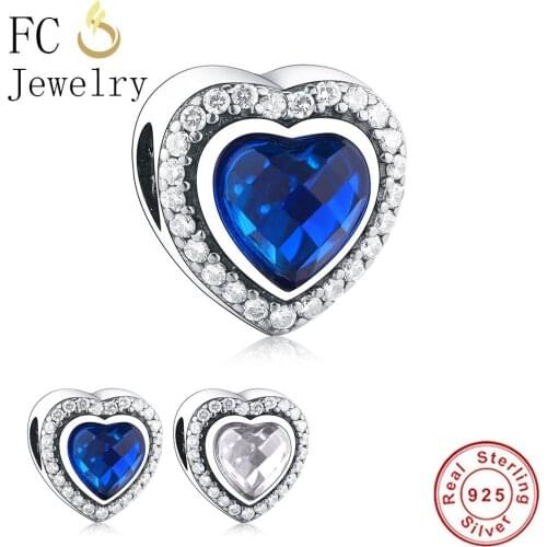 FC Jewelry Fit Original Brand Charm Bracelet 925 Sterling Silver Heart Stripe Zircon Stone Crystal Shine Bead Making Berloque
