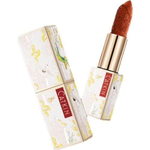 Catkin Chinese Style Floating Dream Carved Love Poem Lipstick Velvet Matte White Milk Tea Color