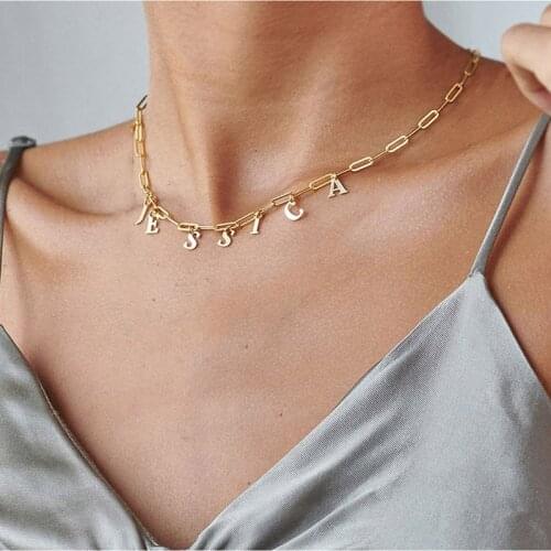 HUHUI Custom Old English Initial Letter Necklace Personalized Dangle Letter Pendant Link Chain Stainless Steel Women Jewelry