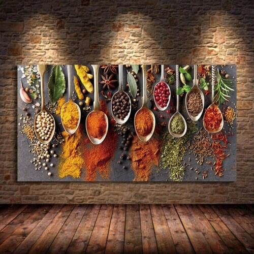 Grains Spices Spoon Peppers Kitchen Canvas Painting Scandinavian Posters and Prints Wall Art Food Picture Living Room Unframed