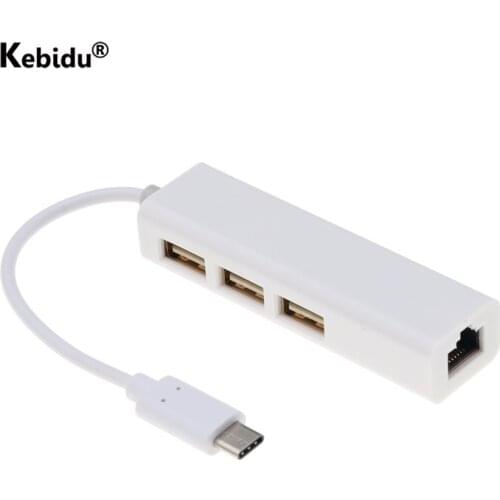 Kebidu USB C Hub To RJ45 Ethernet Network LAN Adapter Type C Hub USB-C RJ45 USB 2.0 Cable for Macbook ThinkPad Samsung Laptop