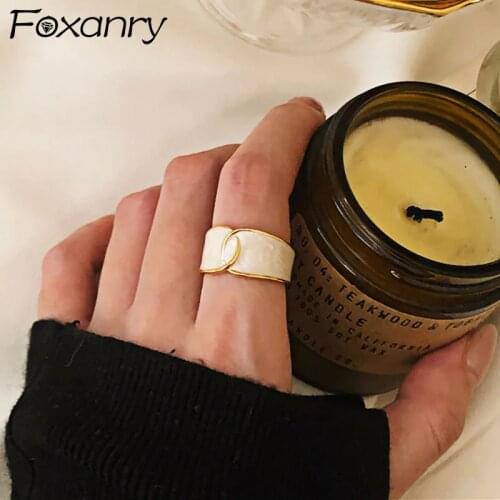 Foxanry 925 Sterling Silver Party Rings for Women Couples France Gold Plated Vintage Lines Cross Geometric Bride Jewelry Gifts