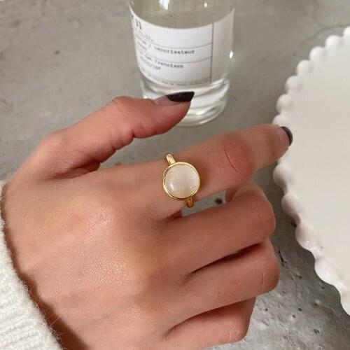 18K Gold Authentic 925 Sterling Silver FINE Jewelry Round Opal Ring Rock Adjust TLJ1515