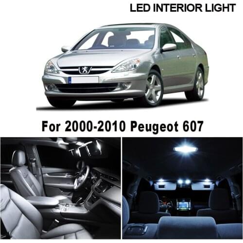 9pcs White Canbus LED Interior Dome Ceiling Light Kit For 2000-2010 Peugeot 607 Trunk Cargo Glove Box Lamp Car Accessories