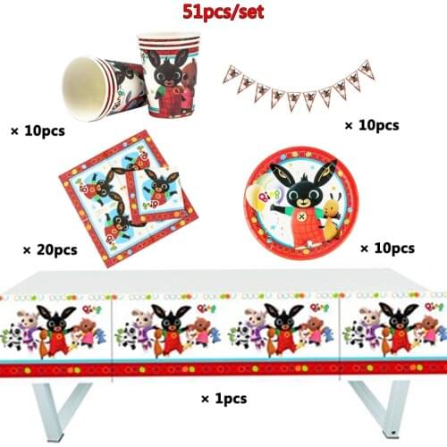 Rabbit Theme Party Decorations Disposable Cups Plates Banner Napkins Tableware Tablecloth For Kids Birthday Party Supplies Set