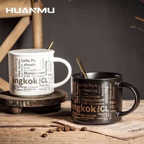 450ml American Retro Home Office Coffee Cup Ceramic Men Women Couple Mug Water Cup With Lid Spoon Alphabet Mug кружка