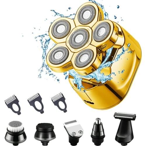 6 Heads Men Electric Shaver Razor Bald Hair Skull Trimmer Beard Remover Rechargeable Men Facial Cleaning Brush