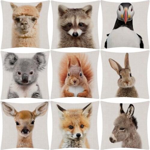 Cute Lovely Animals Cushion Covers Rabbit Fox Bear Deer Koala Puffin Cushion Cover Bedroom Decorative Linen Pillow Case