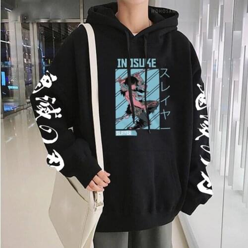 Demon Slayer Hashibira Inosuke Men Women Anime Hoodies Sweatshirt Harajuku Cartoon Streetwear Unisex Loose Winter Pullovers Male