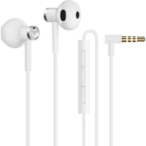 2018 New Xiaomi Mi Dual Driver Earphones MEM Mic Tenacity Wire Control Half-In-Ear L-Shape Plug Earphone DC Dynamic