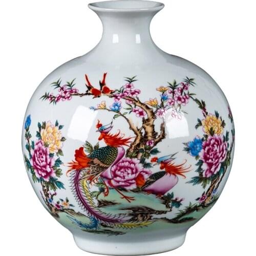 New Chinese porcelain Pomegranate vase Jingdezhen vase with Flower and bird pattern wine cabinet TV cabinet decoration