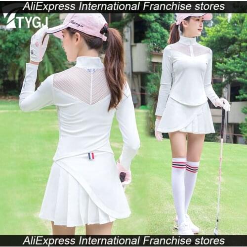TTYGJ New Golf Clothing for Women Quick Dry Long Sleeve T Shirt Lady Wear Zipper Sexy Lace Stretch Sweatshirt Breathable Apparel