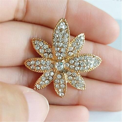 Wholesale 10 PCS 26*30mm Fashion Metal Alloy KC Gold Crystal Rhinestone Flowers Connectors Charm DIY Jewelry Findings