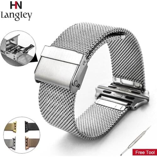 Double Lock Buckle Milanese Loop strap For apple watch band 44mm 40mm iwatch bands 38mm 42mm bracelet for series 6 5 4 3 2 SE