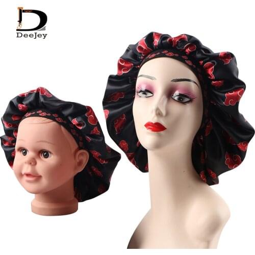 Luxury Mommy and me child baby and adult double layer satin bonnet with wrap frontal headband lace melt elastic band