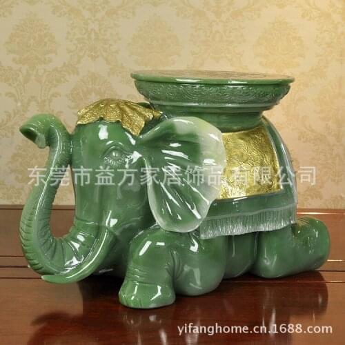 Chinese minimalist style imitation green jade elephant stool changing his shoes resin crafts housewarming gifts porch decoration