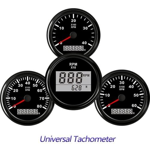 Tachometer for Boat motor 52/85mm Mini Round LCD Digital red light 0-9990 RPM engine Truck Gauge 12 V 24 V Lap timer Hour meter