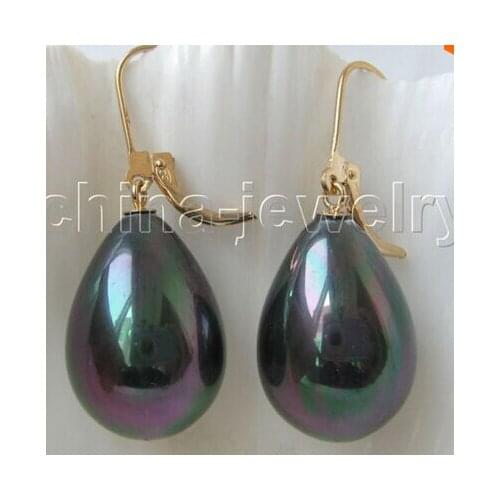 Gorgeous black south sea shell pearl earring- gold fille>Lovely Fine Nobility Ladys Womens Earrings