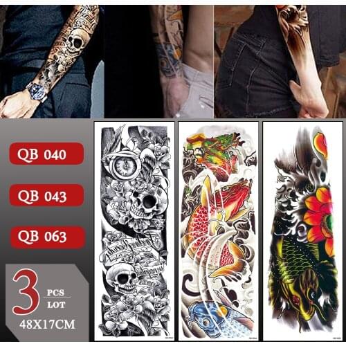 3 pcs/lot Full Arm Waterproof Temporary Tattoo Sticker Large Arm Sleeve Fake Tattoos For Men Women Colorful Arm Leg Sticker