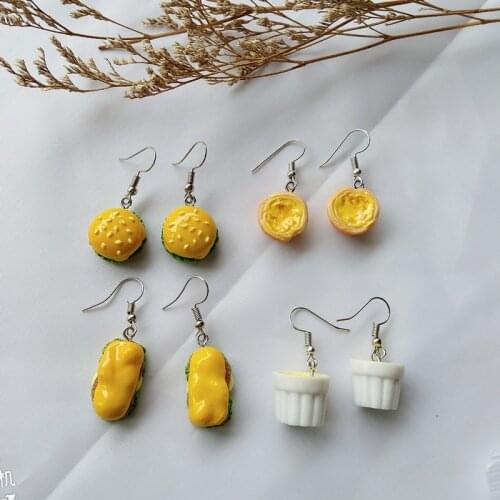 Japanese and Korean Original DIY Earrings Simple Fashion Interesting Eardrop Simulation Egg Tart Hamburger Milk Tea Earrings
