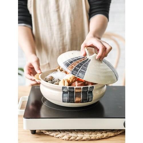 Japanese style ancient clay pottery earthenware pot saucepan casserole household gas heat-resistant soup rice pan stewpan cooker