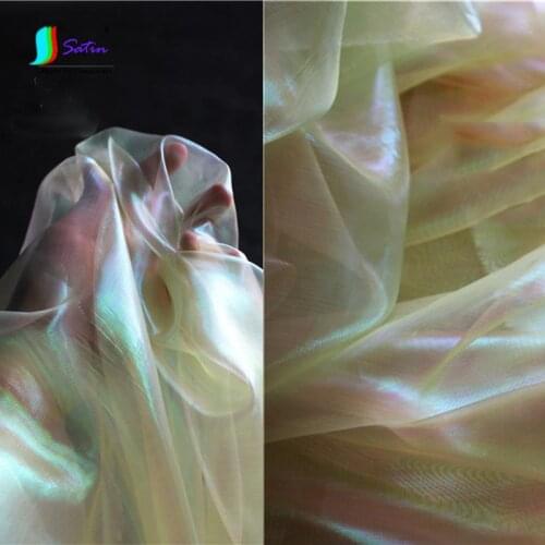 Encryption Light Yellow Illusion Organza Fabric, Crystal Yarn Gradient Perspective Mesh Wedding Layout Decoration Design A0316F