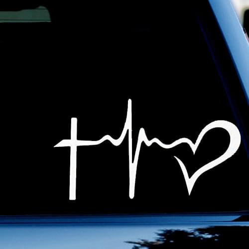 6"*3.2" Christian Life Line Cross & Heart Vinyl Decal Bumper Sticker for Your Car