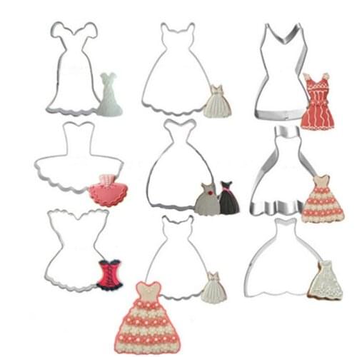 9pcs/set Stainless Steel Princess Skirt Dress Cookie Cutter Slicers DIY Fondant Biscuit Moulds Cake Decoration Tools Bakeware
