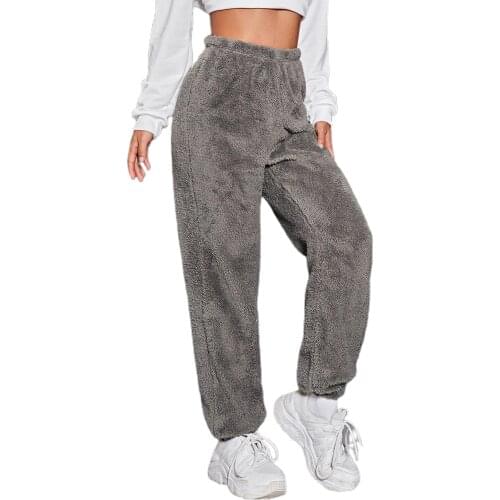 Women Casual Furry Plush Sweatpants Joggers Trousers Plus Size Solid Lace-up Soft Warm Home Pants For Female Fleece Pants